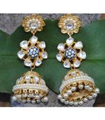 Floral Pearl Kundan Gold Jhumka Earrings