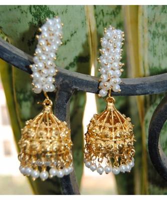 Pearly Stem Gold Jhumka Earrings 1