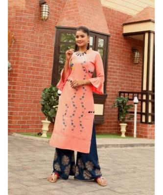 Peach Pure Rayon Kurti Palazzo set 1