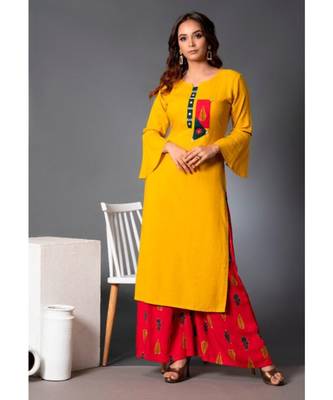 Yellow Pure Rayon Kurti Palazzo set 1