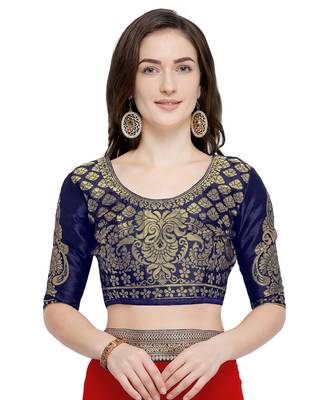 Red plain faux chiffon saree with blouse 4