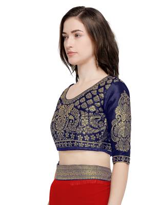 Red plain faux chiffon saree with blouse 5