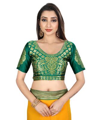 Yellow plain faux chiffon saree with blouse 4