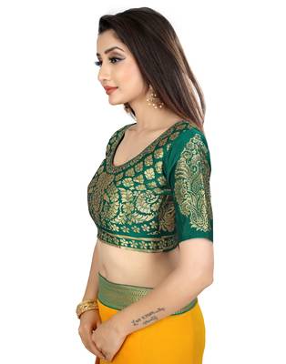 Yellow plain faux chiffon saree with blouse 5