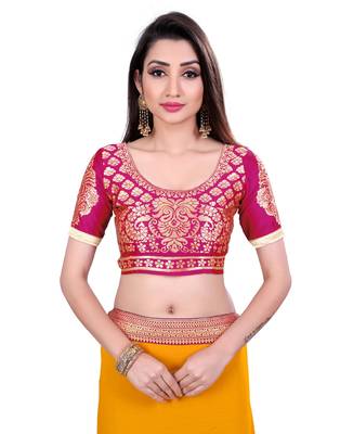 Yellow plain faux chiffon saree with blouse 4