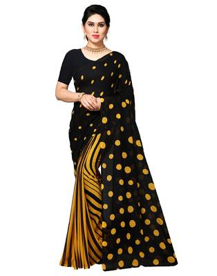 Black printed faux georgette saree with blouse 1