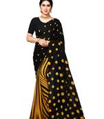 Black printed faux georgette saree with blouse