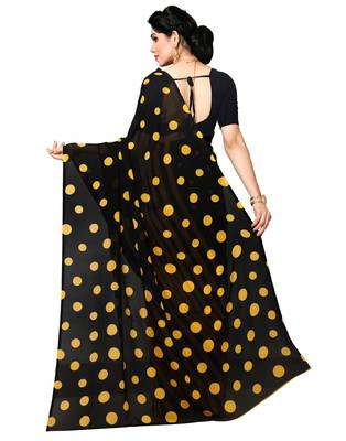 Black printed faux georgette saree with blouse 2