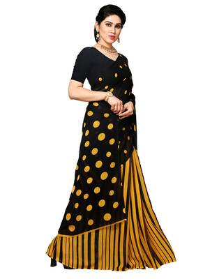 Black printed faux georgette saree with blouse 4