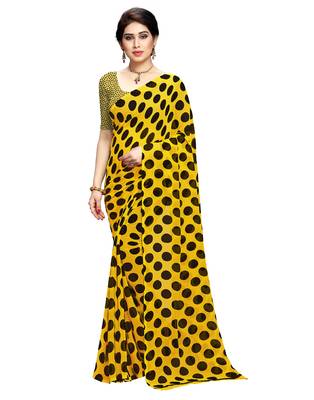 Yellow printed faux georgette saree with blouse 1