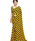 Yellow printed faux georgette saree with blouse