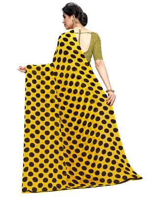 Yellow printed faux georgette saree with blouse 2