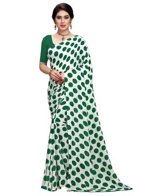 White printed faux georgette saree with blouse 1