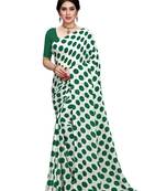 White printed faux georgette saree with blouse