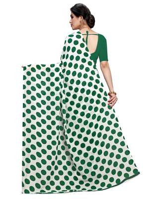 White printed faux georgette saree with blouse 2