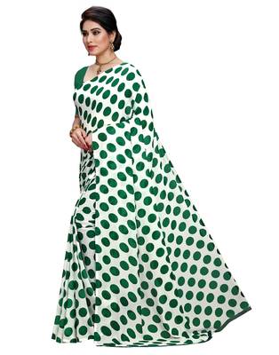 White printed faux georgette saree with blouse 3