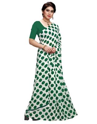 White printed faux georgette saree with blouse 4