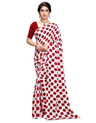 White printed faux georgette saree with blouse 1