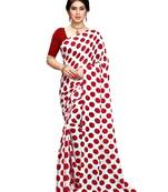 White printed faux georgette saree with blouse