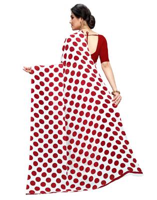 White printed faux georgette saree with blouse 2
