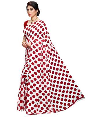 White printed faux georgette saree with blouse 3