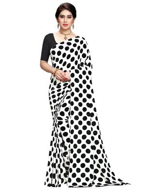 White printed faux georgette saree with blouse 1