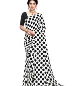 White printed faux georgette saree with blouse
