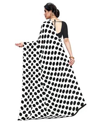 White printed faux georgette saree with blouse 2