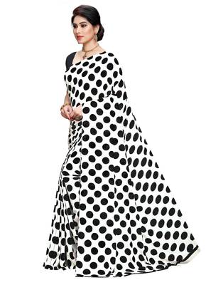 White printed faux georgette saree with blouse 3