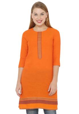 Orange plain cotton cotton-kurtis 1