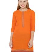 Orange plain cotton cotton-kurtis