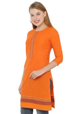 Orange plain cotton cotton-kurtis 3