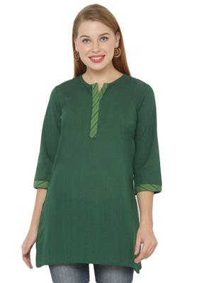 Green plain cotton cotton-kurtis 1