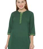 Green plain cotton cotton-kurtis