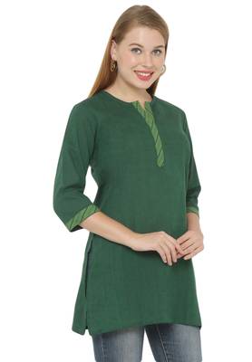 Green plain cotton cotton-kurtis 3