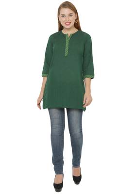 Green plain cotton cotton-kurtis 5