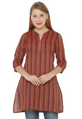 Brown plain cotton cotton-kurtis 1