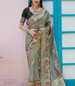 Grey woven banarasi silk saree with blouse