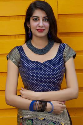 Navy blue woven banarasi silk saree with blouse 5