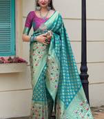Sky blue woven banarasi silk saree with blouse