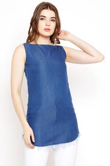 Blue plain denim tunics