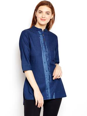 Navy-blue printed denim tunics 1