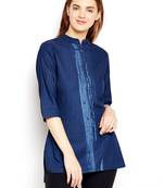 Navy-blue printed denim tunics