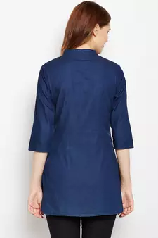 Navy-blue printed denim tunics