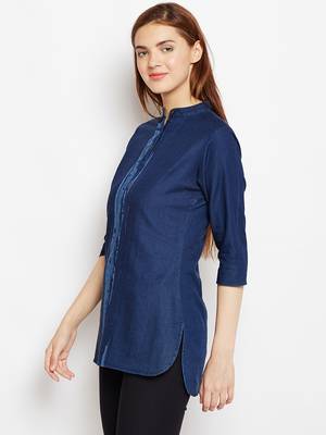Navy-blue printed denim tunics 3