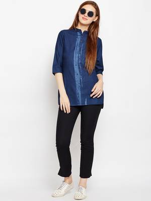 Navy-blue printed denim tunics 4