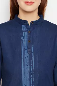 Navy-blue printed denim tunics