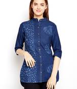 Navy-blue printed denim tunics