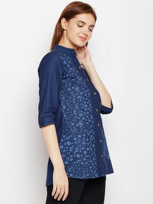 Navy-blue printed denim tunics 3