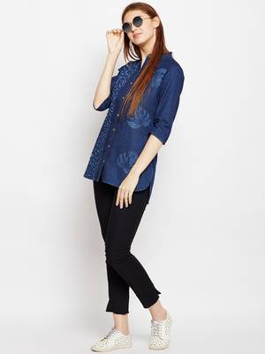 Navy-blue printed denim tunics 4